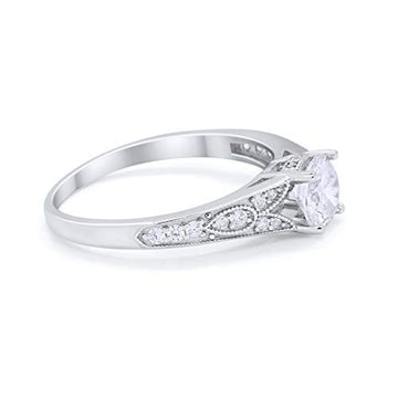 Vintage Style Round Wedding Ring Simulated Cubic Zirconia 925 Sterling Silver